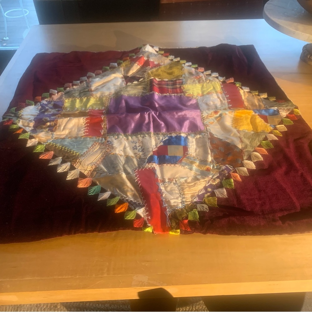 This vintage tapestry wall hanging was made by Amish women.